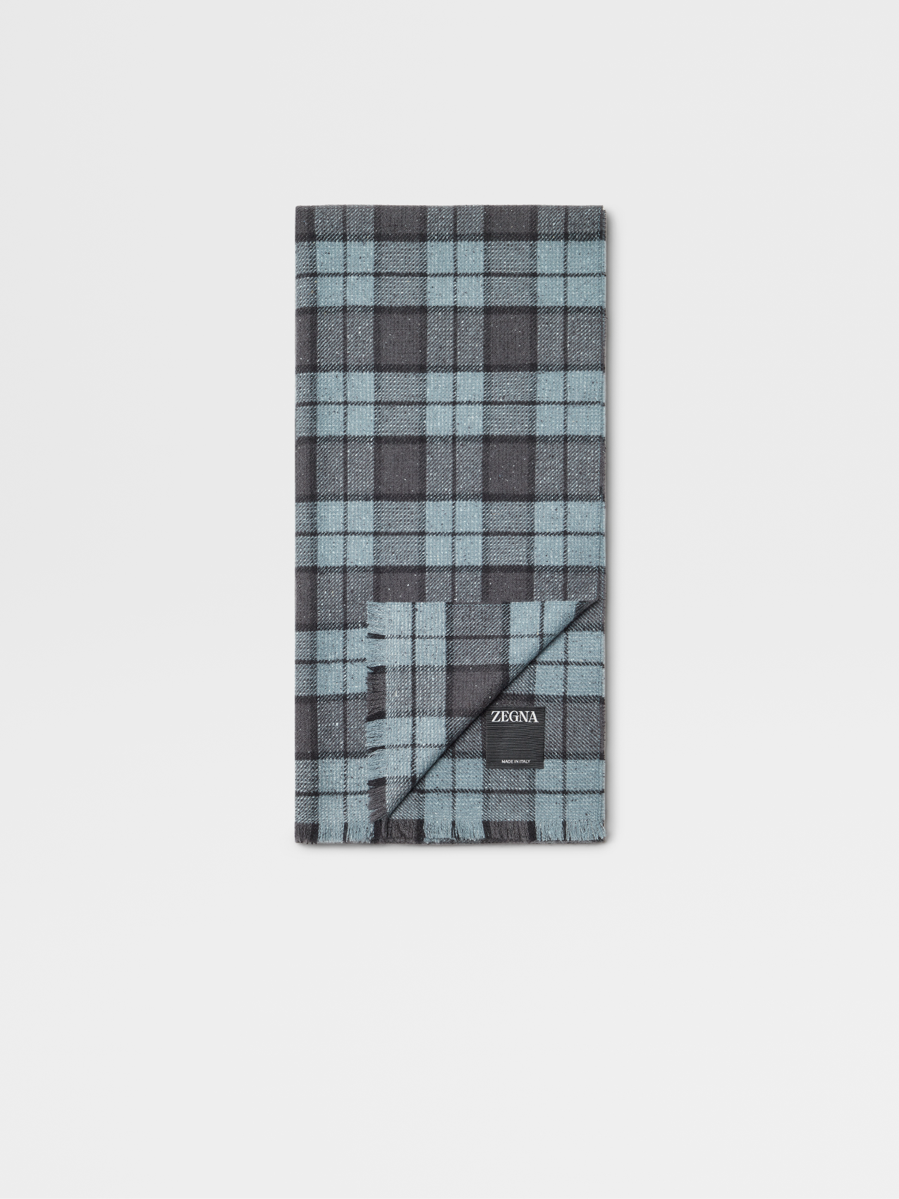 Light Blue Wool and Silk Checked Scarf